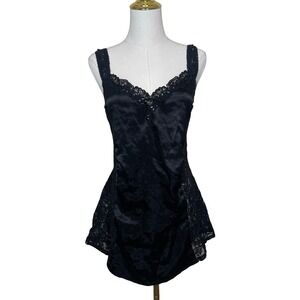 Vintage Cato Womens Black Satin Lace Sequin Trim Cami Lingerie L‎ Y2K Whimsigoth